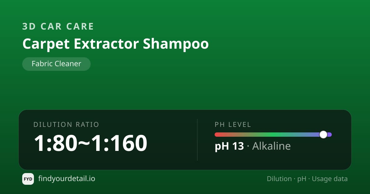 3D Car Care Carpet Extractor Shampoo dilution ratio and pH specification chart