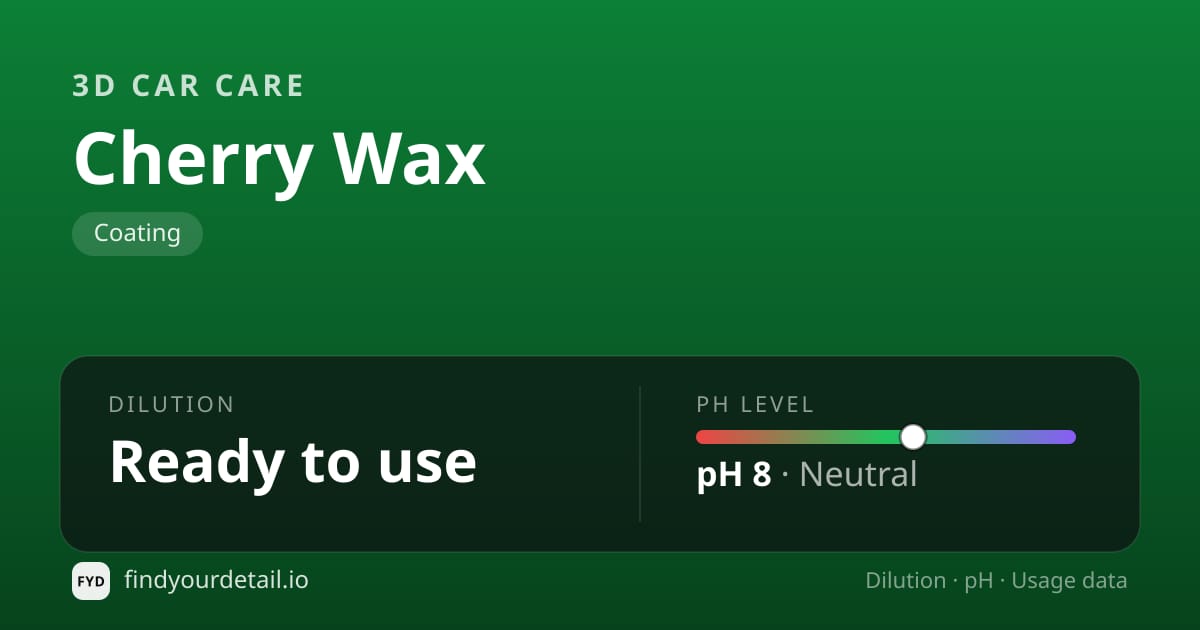 3D Car Care Cherry Wax dilution ratio and pH specification chart