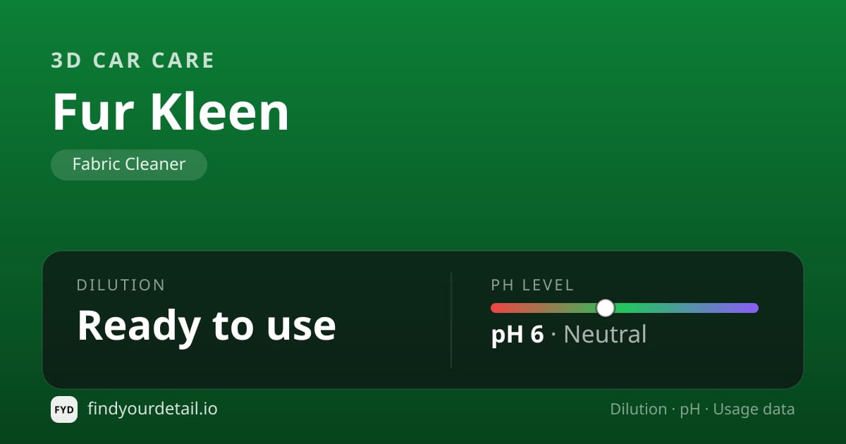 3D Car Care Fur Kleen dilution ratio and pH specification chart