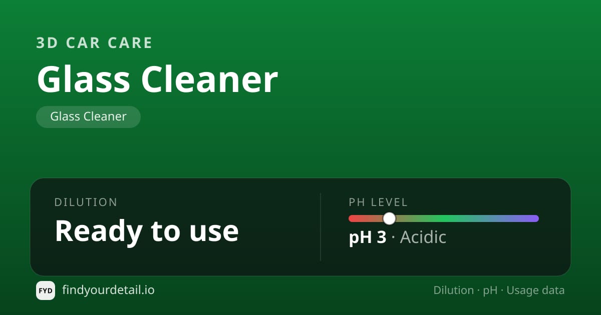 3D Car Care Glass Cleaner dilution ratio and pH specification chart