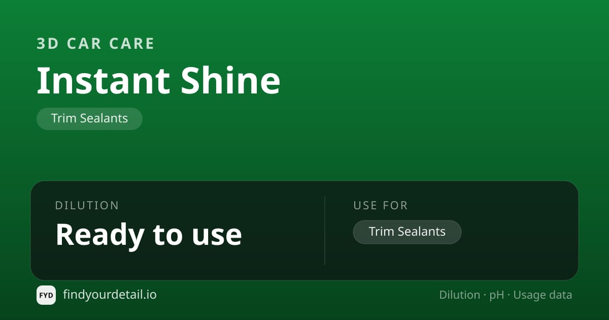 3D Car Care Instant Shine dilution ratio and pH specification chart