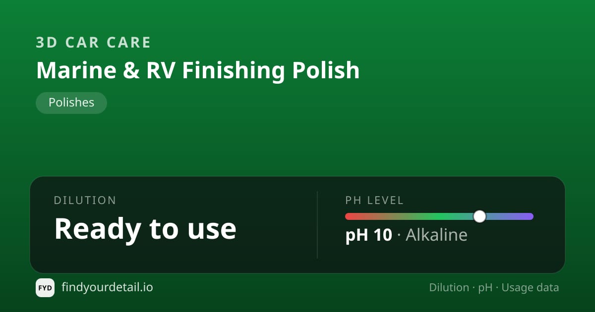 3D Car Care Marine & RV Finishing Polish dilution ratio and pH specification chart