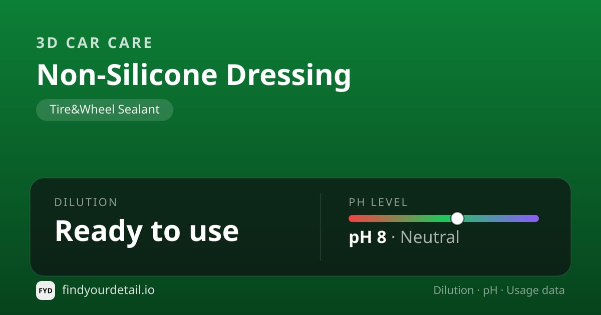 3D Car Care Non-Silicone Dressing dilution ratio and pH specification chart
