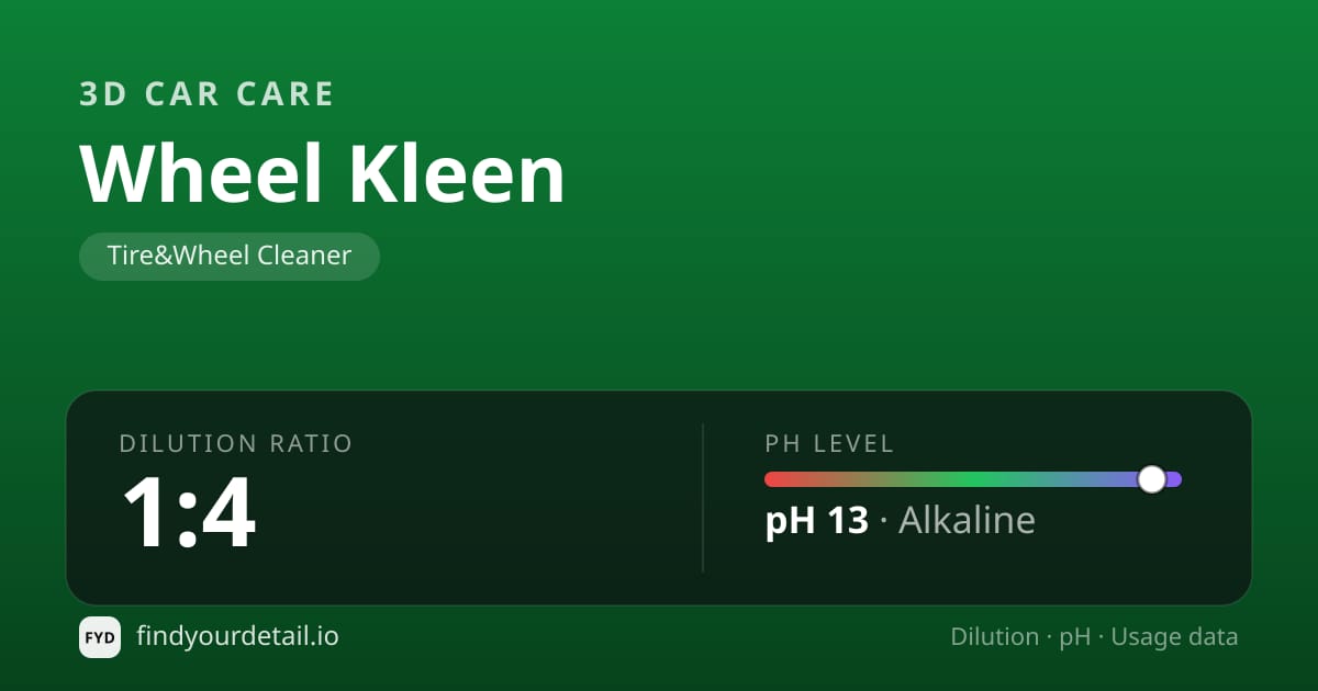 3D Car Care Wheel Kleen dilution ratio and pH specification chart