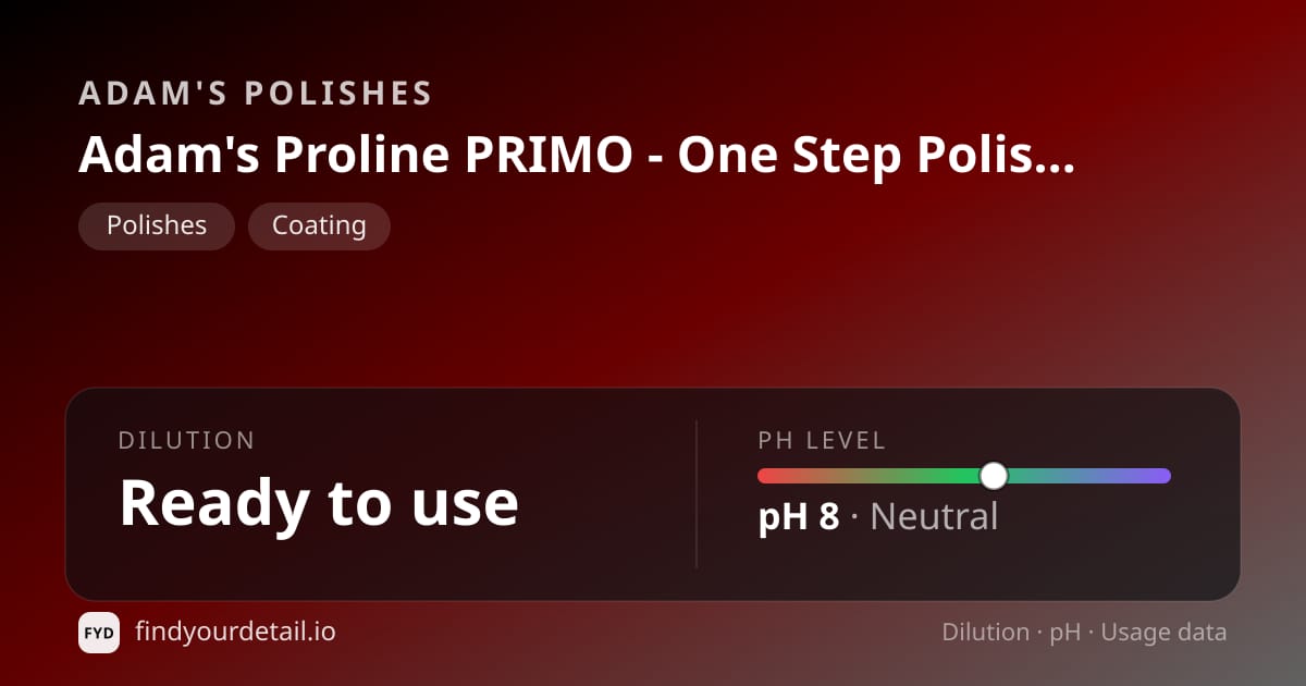Adam's Polishes 아담스 프로라인 PRIMO - 원 스텝 폴리시 & 프로텍션 희석비 pH 스펙 카드