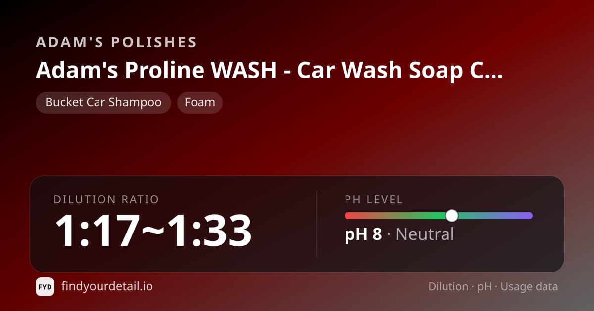 Adam's Polishes 아담스 프로라인 WASH - 카 워시 농축액 희석비 pH 스펙 카드