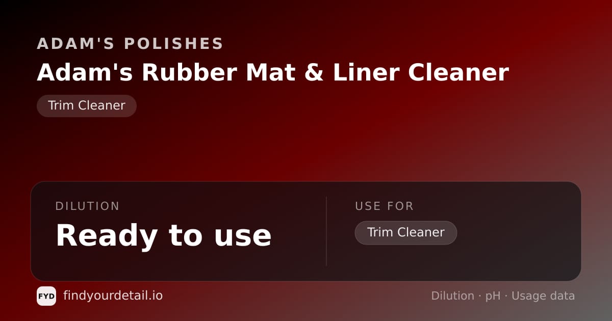 Adam's Polishes Adam's Rubber Mat & Liner Cleaner dilution ratio and pH specification chart