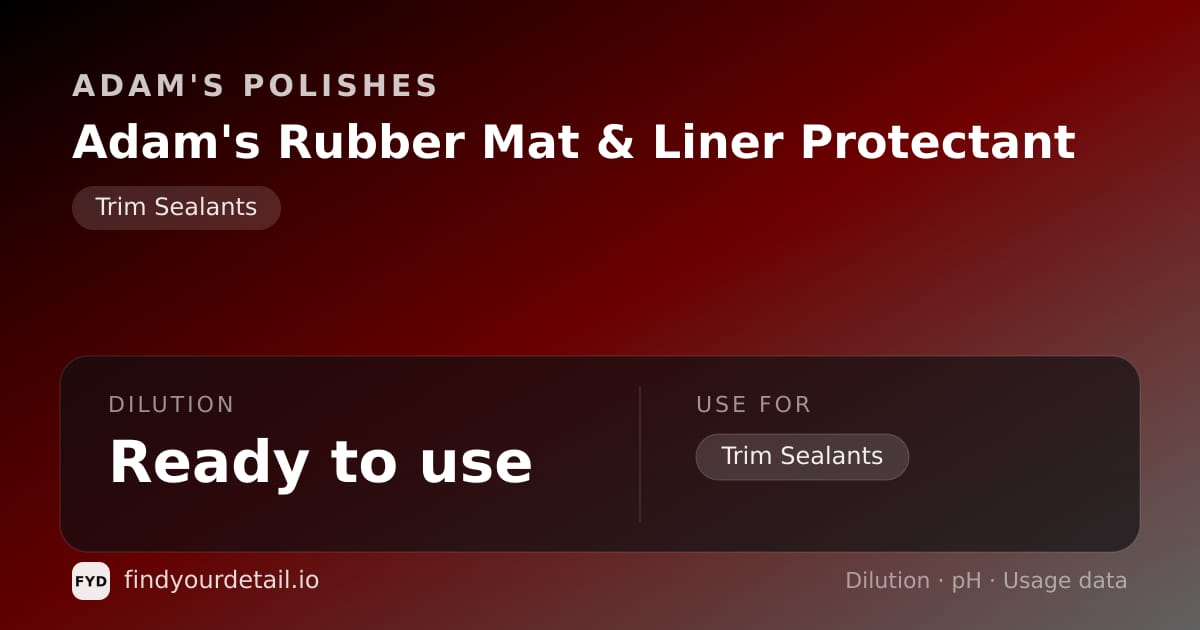 Adam's Polishes Adam's Rubber Mat & Liner Protectant dilution ratio and pH specification chart