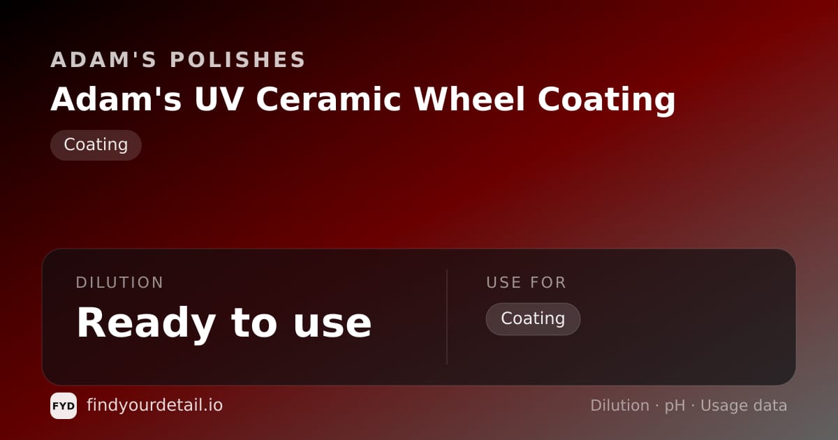 Adam's Polishes Adam's UV Ceramic Wheel Coating dilution ratio and pH specification chart