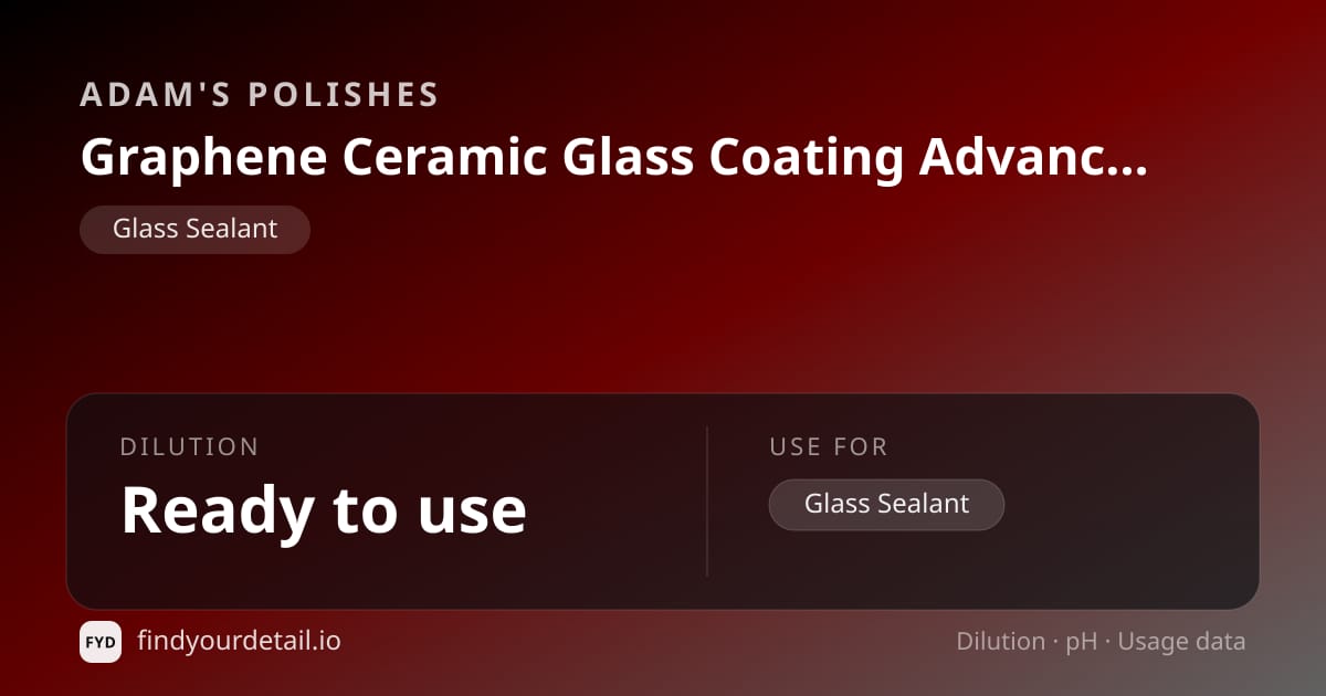 Adam's Polishes Graphene Ceramic Glass Coating Advanced dilution ratio and pH specification chart