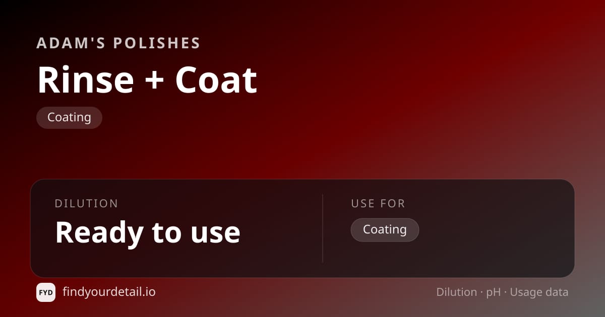 Adam's Polishes Rinse + Coat dilution ratio and pH specification chart
