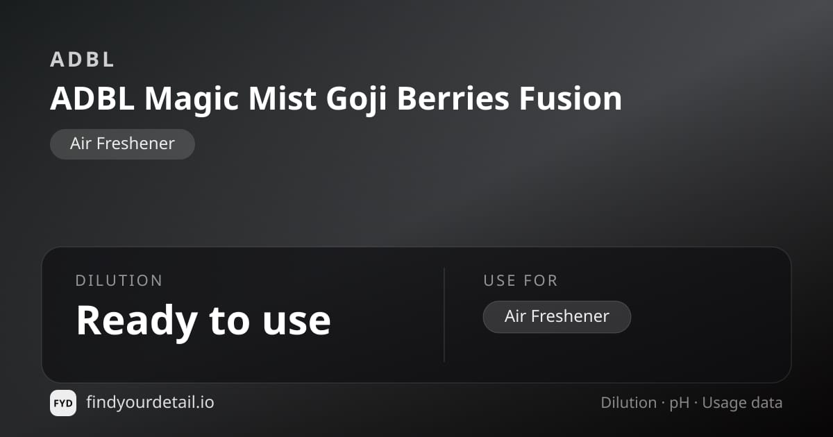 ADBL ADBL Magic Mist Goji Berries Fusion dilution ratio and pH specification chart