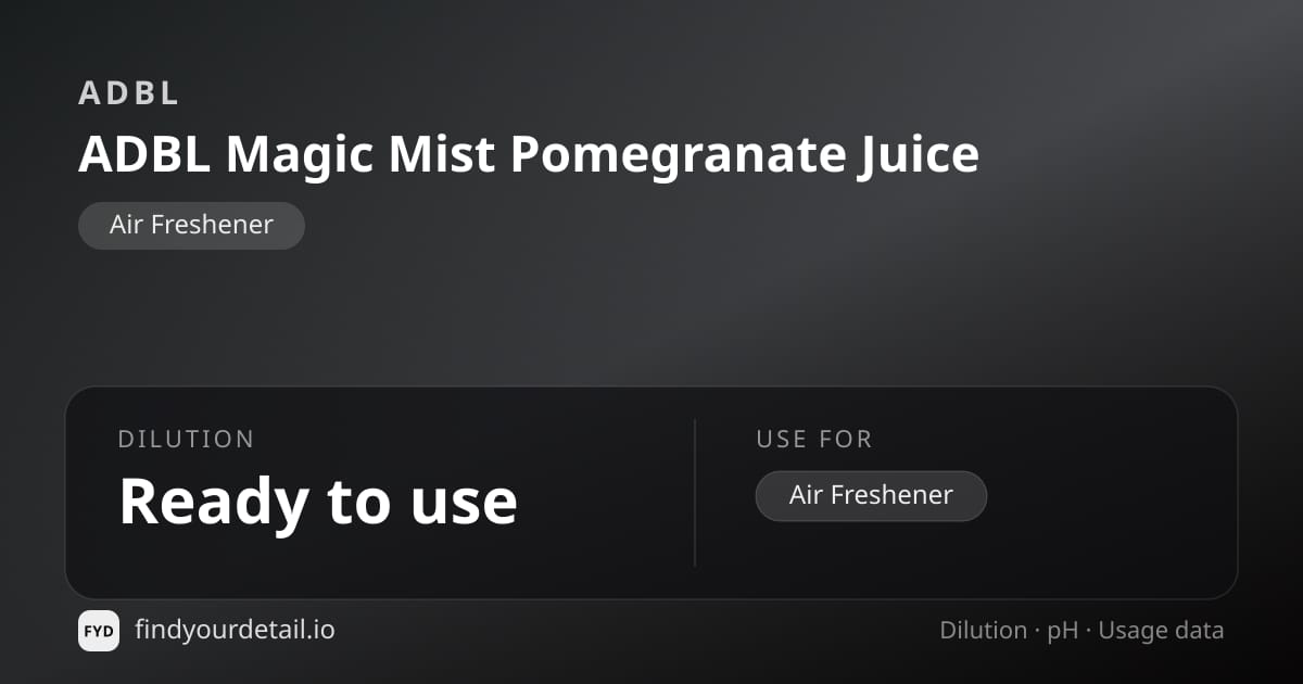 ADBL ADBL Magic Mist Pomegranate Juice dilution ratio and pH specification chart