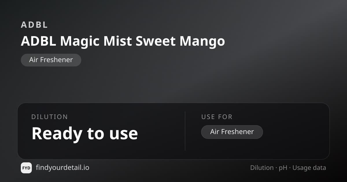 ADBL ADBL Magic Mist Sweet Mango dilution ratio and pH specification chart