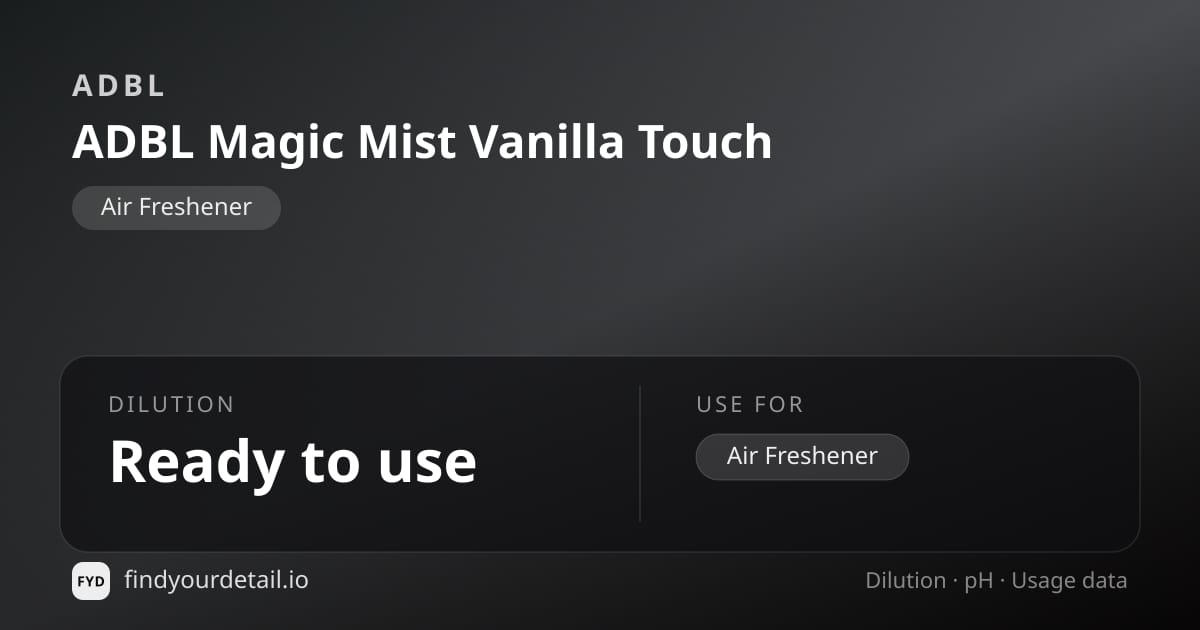 ADBL ADBL Magic Mist Vanilla Touch dilution ratio and pH specification chart