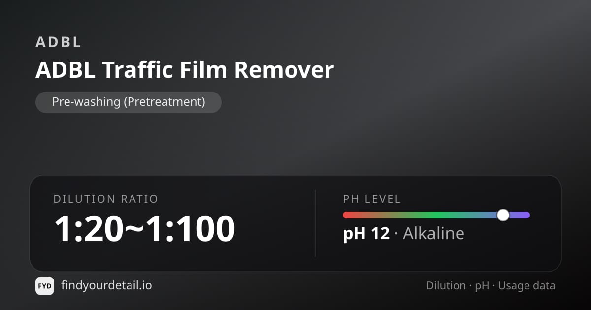 ADBL ADBL Traffic Film Remover dilution ratio and pH specification chart