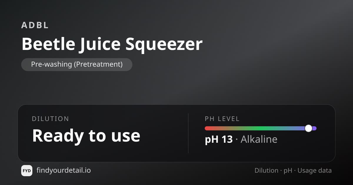 ADBL Beetle Juice Squeezer dilution ratio and pH specification chart