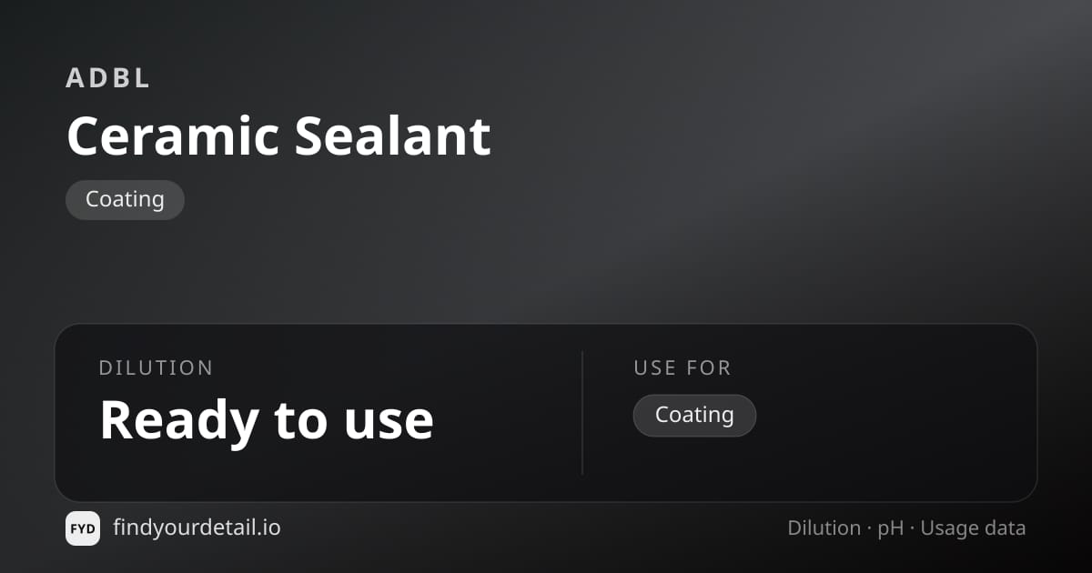 ADBL Ceramic Sealant dilution ratio and pH specification chart