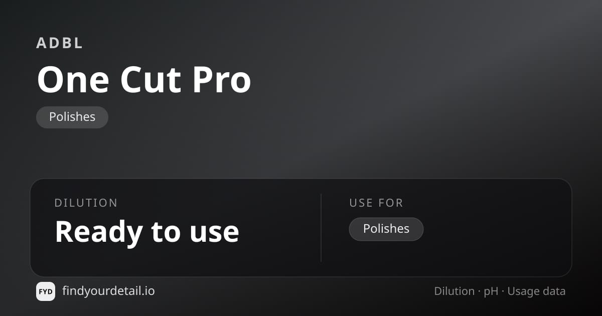 ADBL One Cut Pro dilution ratio and pH specification chart