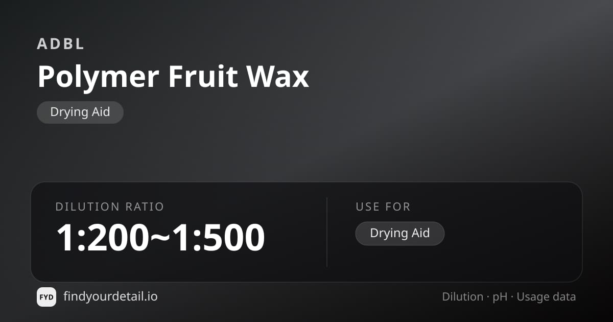 ADBL Polymer Fruit Wax dilution ratio and pH specification chart