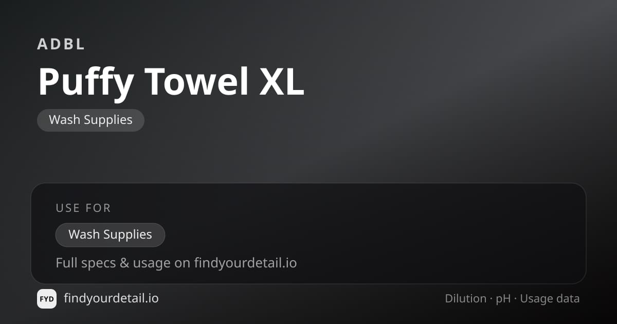 ADBL Puffy Towel XL dilution ratio and pH specification chart