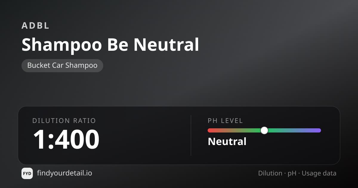 ADBL Shampoo Be Neutral dilution ratio and pH specification chart