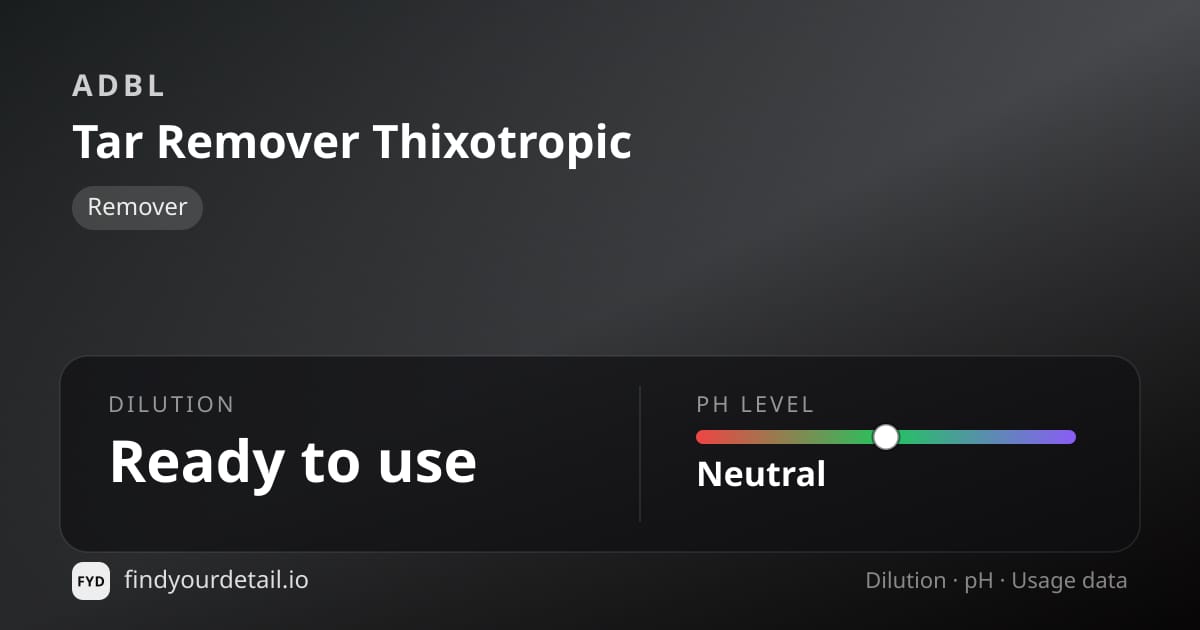 ADBL Tar Remover Thixotropic dilution ratio and pH specification chart