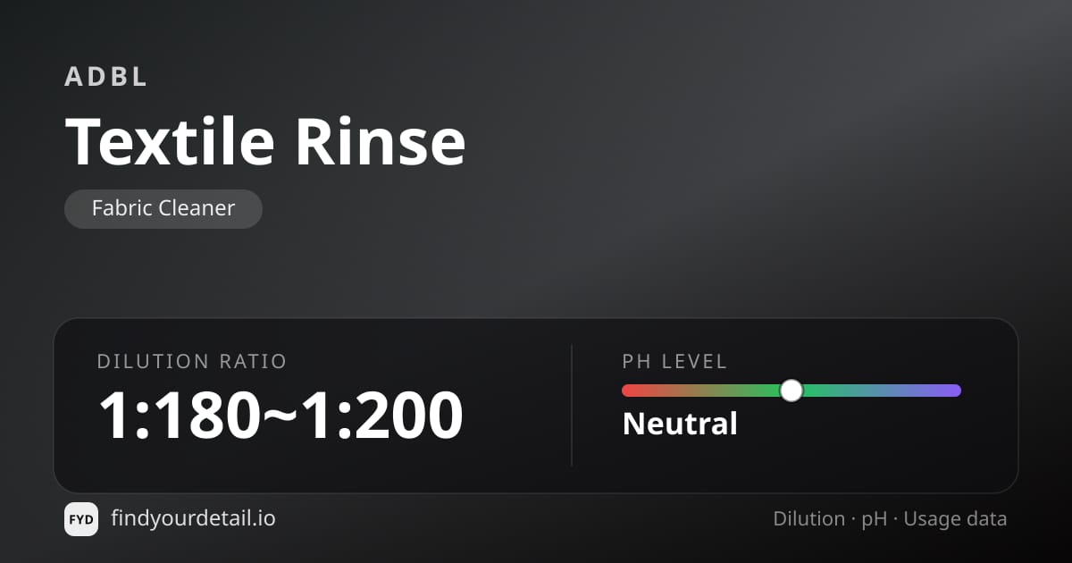 ADBL Textile Rinse dilution ratio and pH specification chart