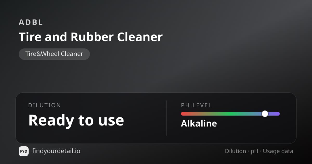 ADBL Tire and Rubber Cleaner dilution ratio and pH specification chart