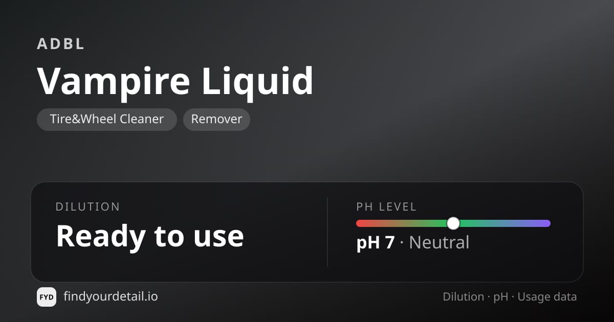 ADBL Vampire Liquid dilution ratio and pH specification chart