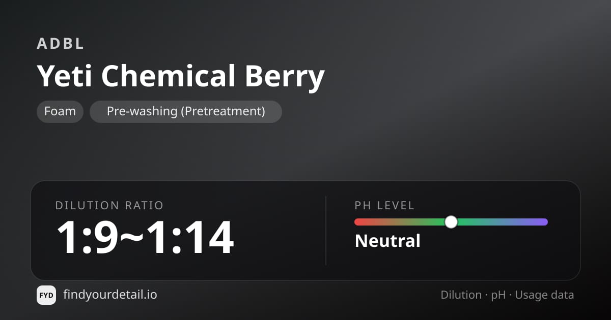 ADBL Yeti Chemical Berry dilution ratio and pH specification chart
