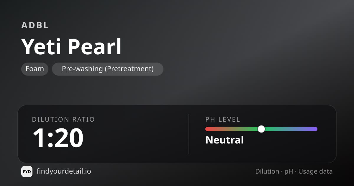 ADBL Yeti Pearl dilution ratio and pH specification chart