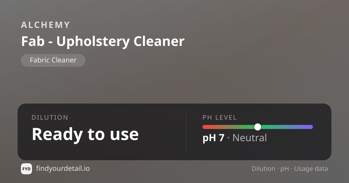 ALCHEMY 팹 - 어퍼홀스터리 클리너 희석비 pH 스펙 카드