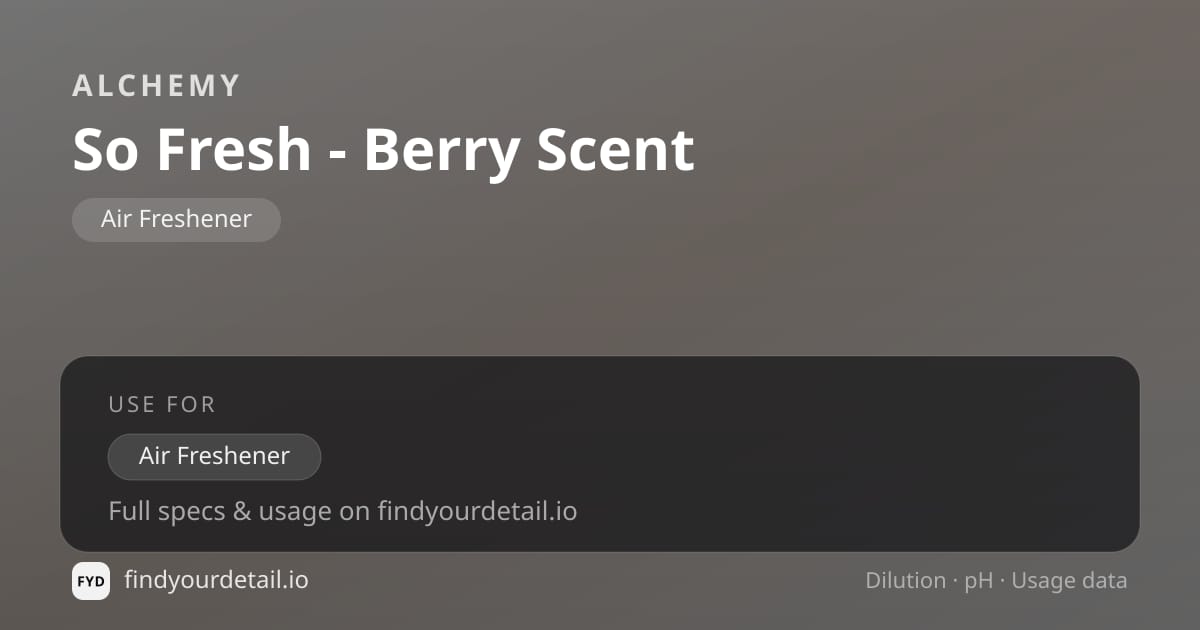 ALCHEMY 소 프레쉬 - 베리 향 희석비 pH 스펙 카드