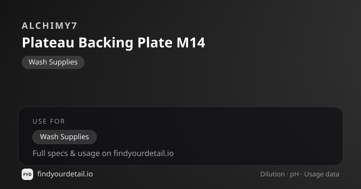 Alchimy7 Backing Plate M14 dilution ratio and pH specification chart