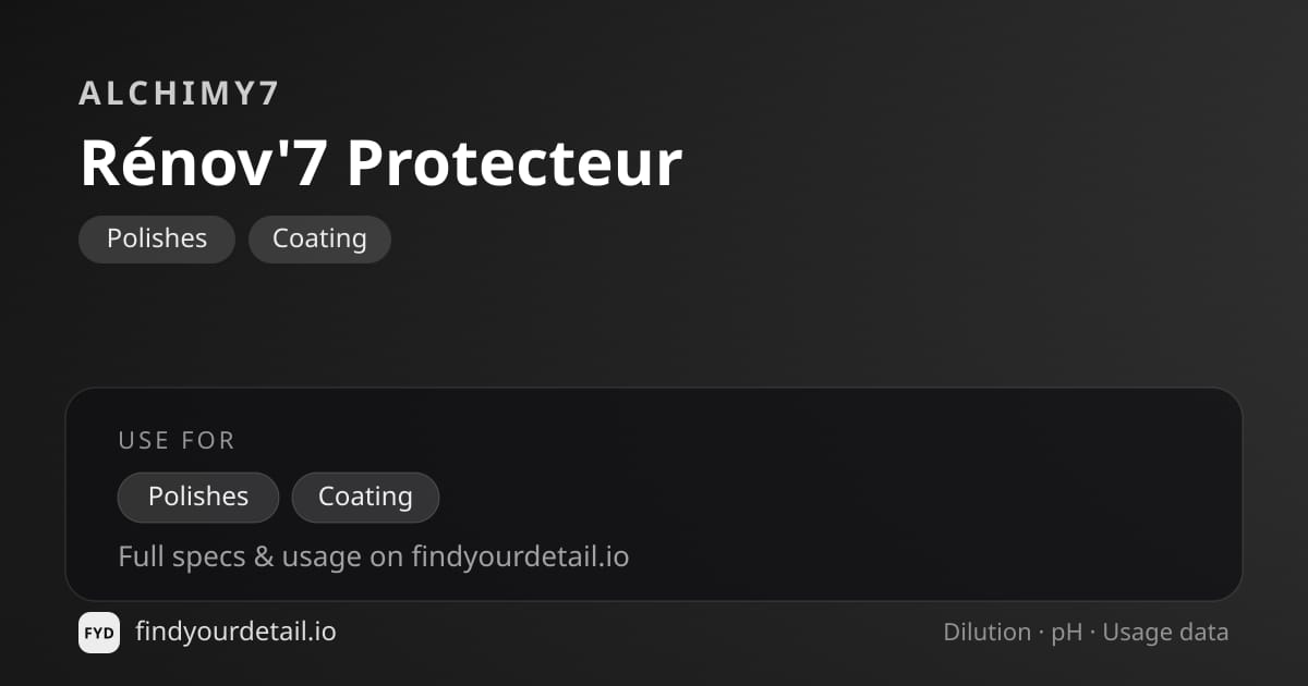 Alchimy7 Renov'7 Protecteur dilution ratio and pH specification chart