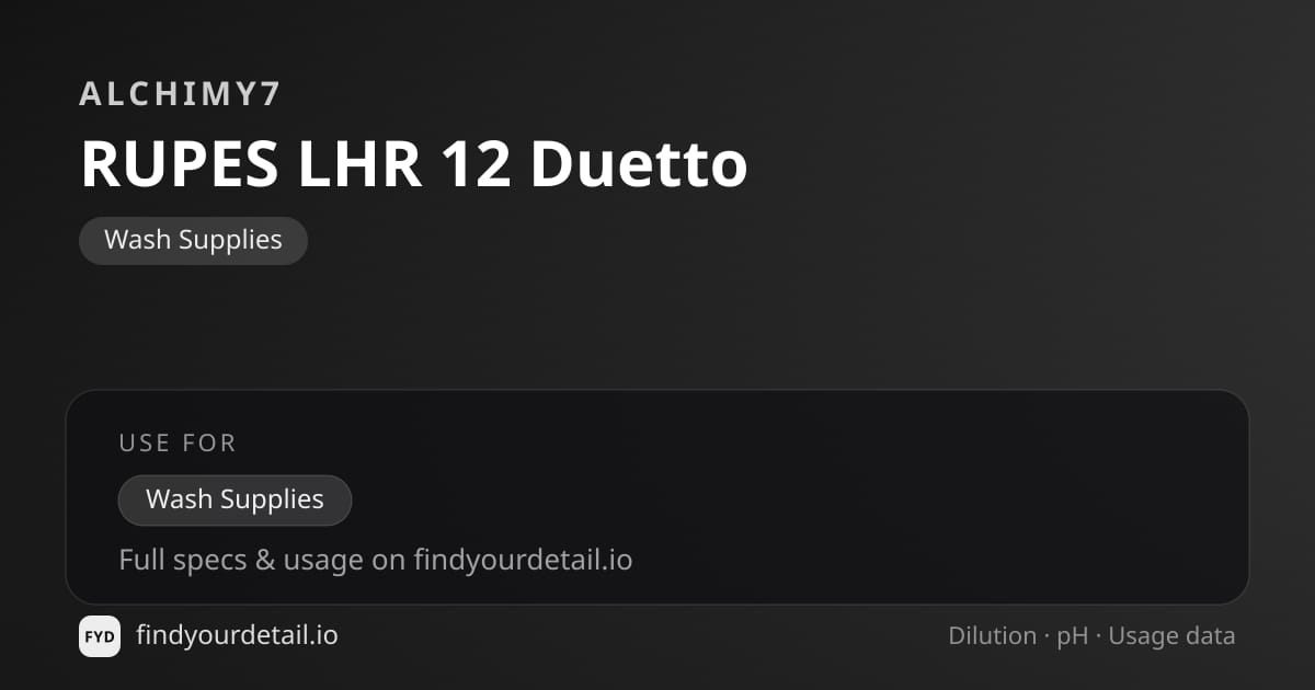Alchimy7 RUPES LHR 12 Duetto dilution ratio and pH specification chart