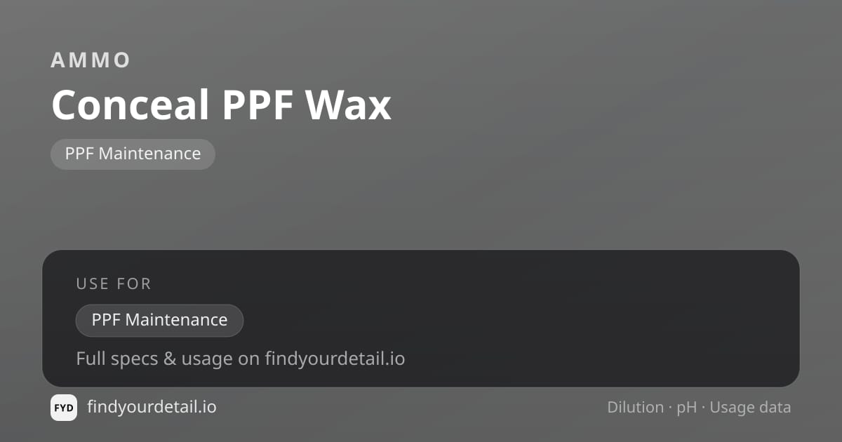 AMMO Conceal PPF Wax dilution ratio and pH specification chart