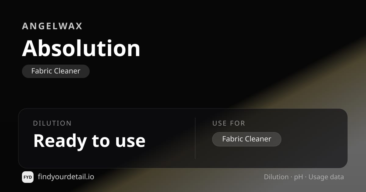 Angelwax Absolution dilution ratio and pH specification chart