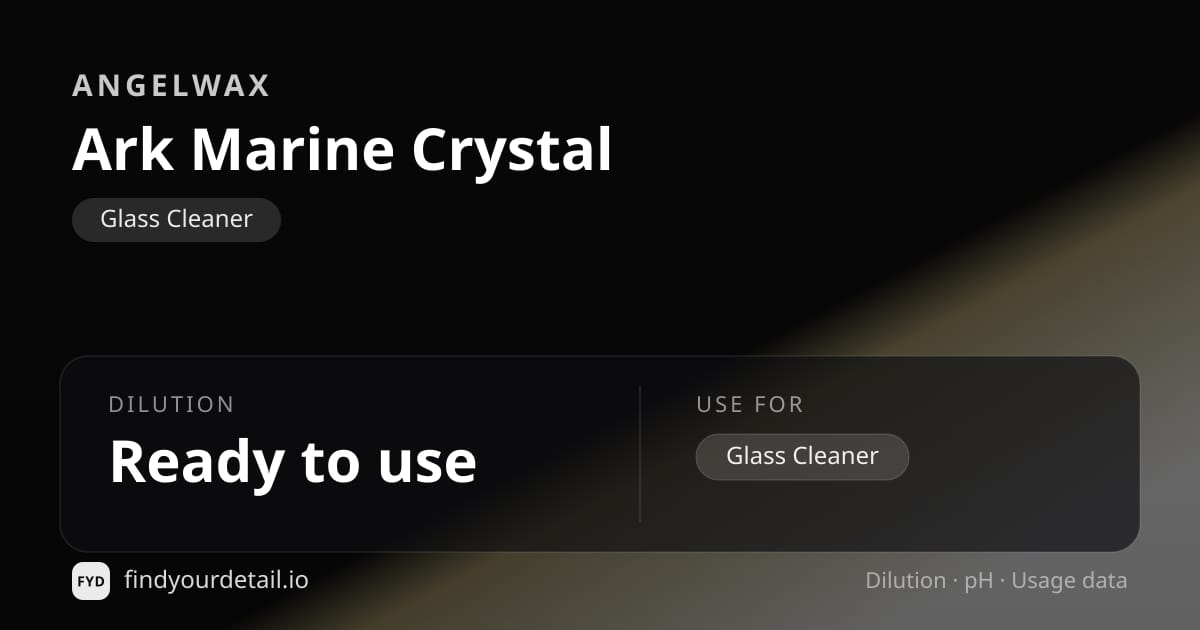 Angelwax Ark Marine Crystal dilution ratio and pH specification chart