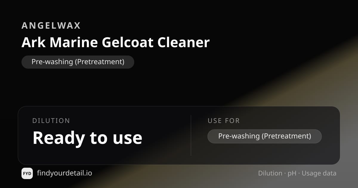 Angelwax Ark Marine Gelcoat Cleaner dilution ratio and pH specification chart