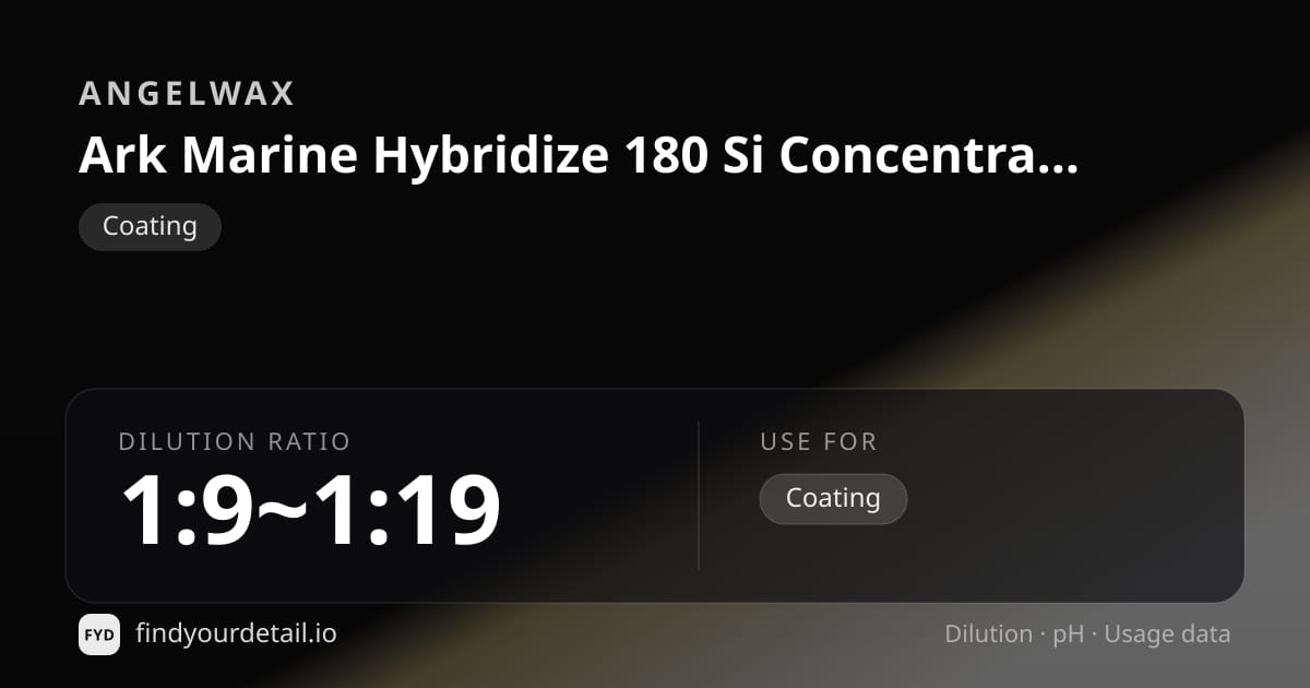 Angelwax Ark Marine Hybridize 180 Si Concentrate dilution ratio and pH specification chart