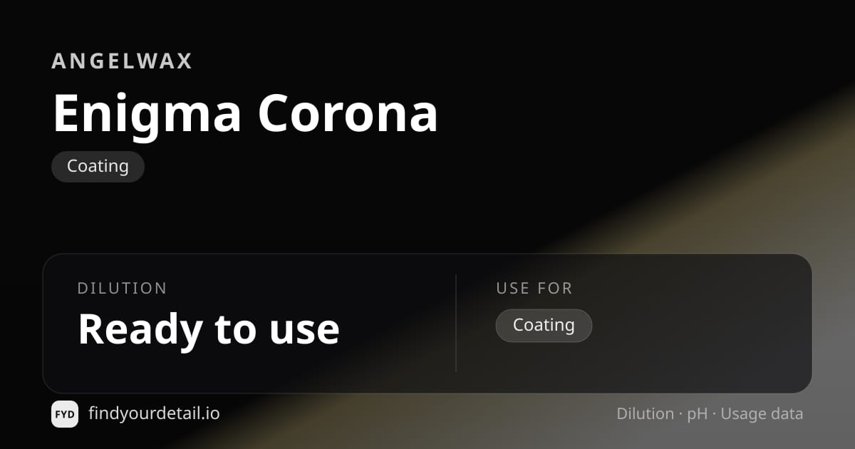 Angelwax Enigma Corona dilution ratio and pH specification chart