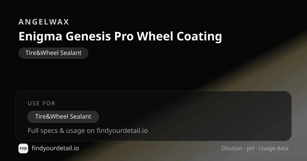 Angelwax Enigma Genesis Pro Wheel Coating dilution ratio and pH specification chart