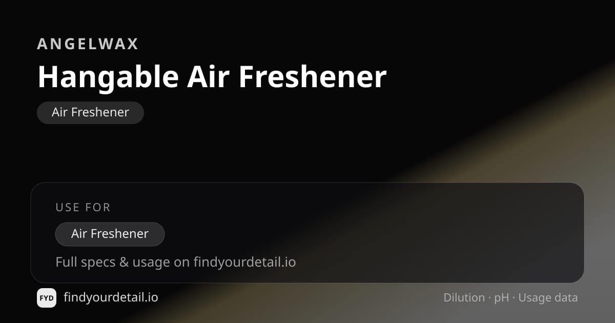 Angelwax Hangable Air Freshener dilution ratio and pH specification chart
