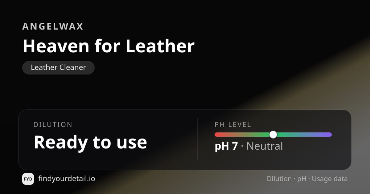 Angelwax Heaven for Leather dilution ratio and pH specification chart