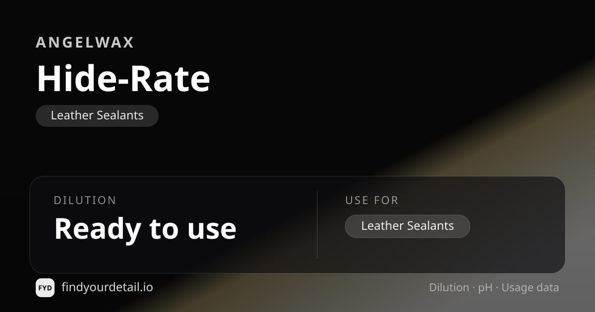Angelwax Hide-Rate dilution ratio and pH specification chart