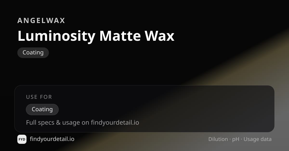 Angelwax Luminosity Matte Wax dilution ratio and pH specification chart