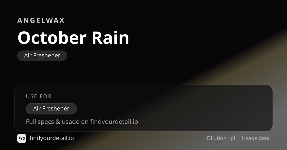 Angelwax October Rain dilution ratio and pH specification chart