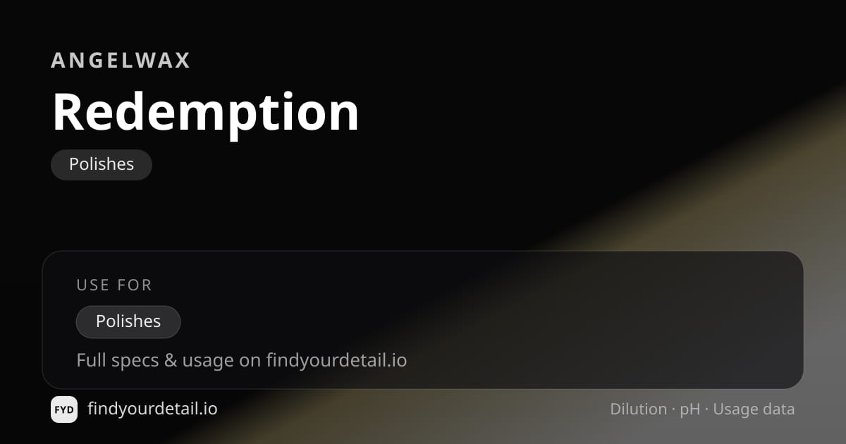 Angelwax Redemption dilution ratio and pH specification chart